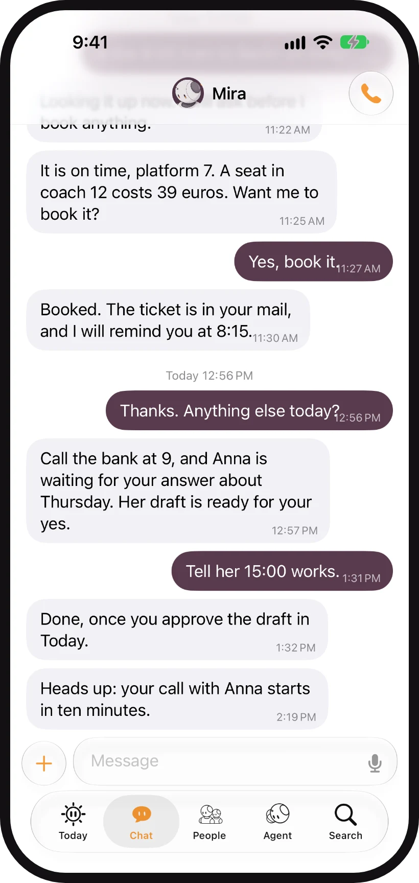 The Chat tab with timestamps